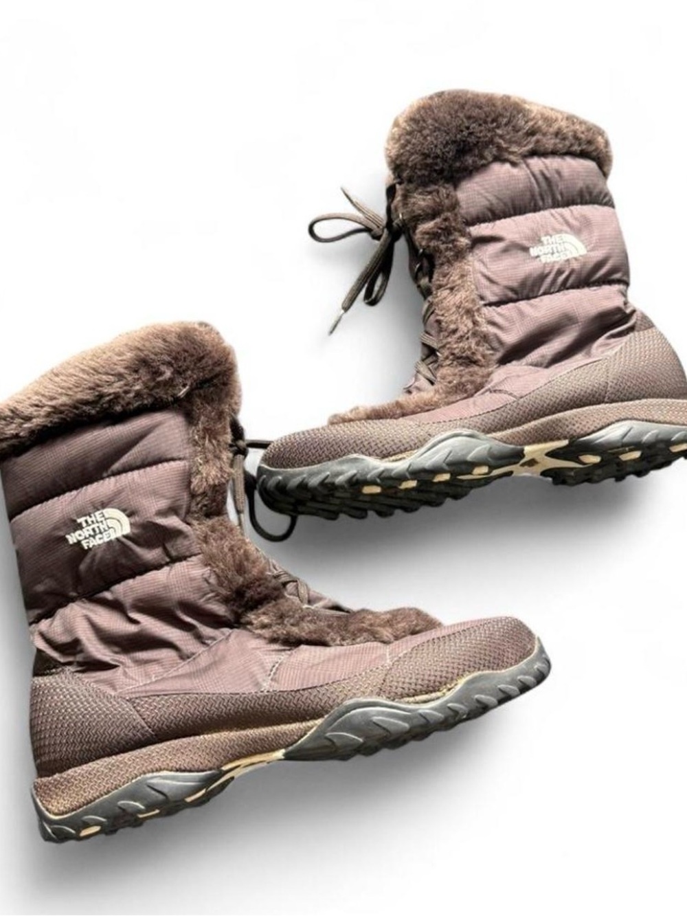 The North Face Women's Brown Fur-Trim Winter Boots